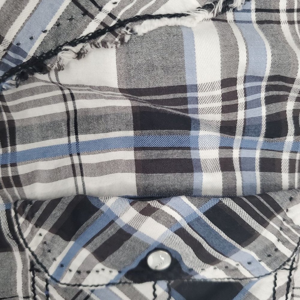 BKE Men's Slim Fit Stretch Blue/Gray Plaid Snap Front Long Sleeve Shirt X-Large - Picture 9 of 12